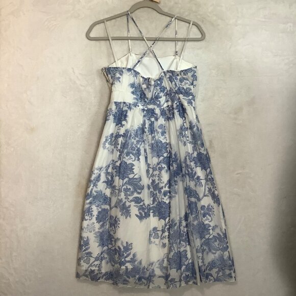 Gap Floral White Blue Midi Summer Dress Women Size 8 Silk Blend Lined Strappy - Picture 2 of 8